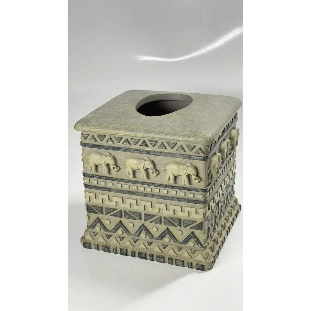 Resin African Safari Design Elephant Tissue Box Cover Square 6